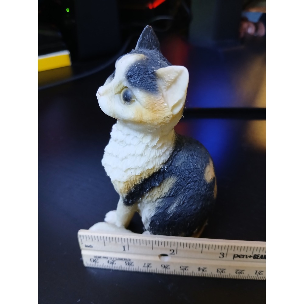 Miniature Calico Cat Figurine Sitting Textured Resin Kitten Statue 4.5 Inch - Picture 8 of 8